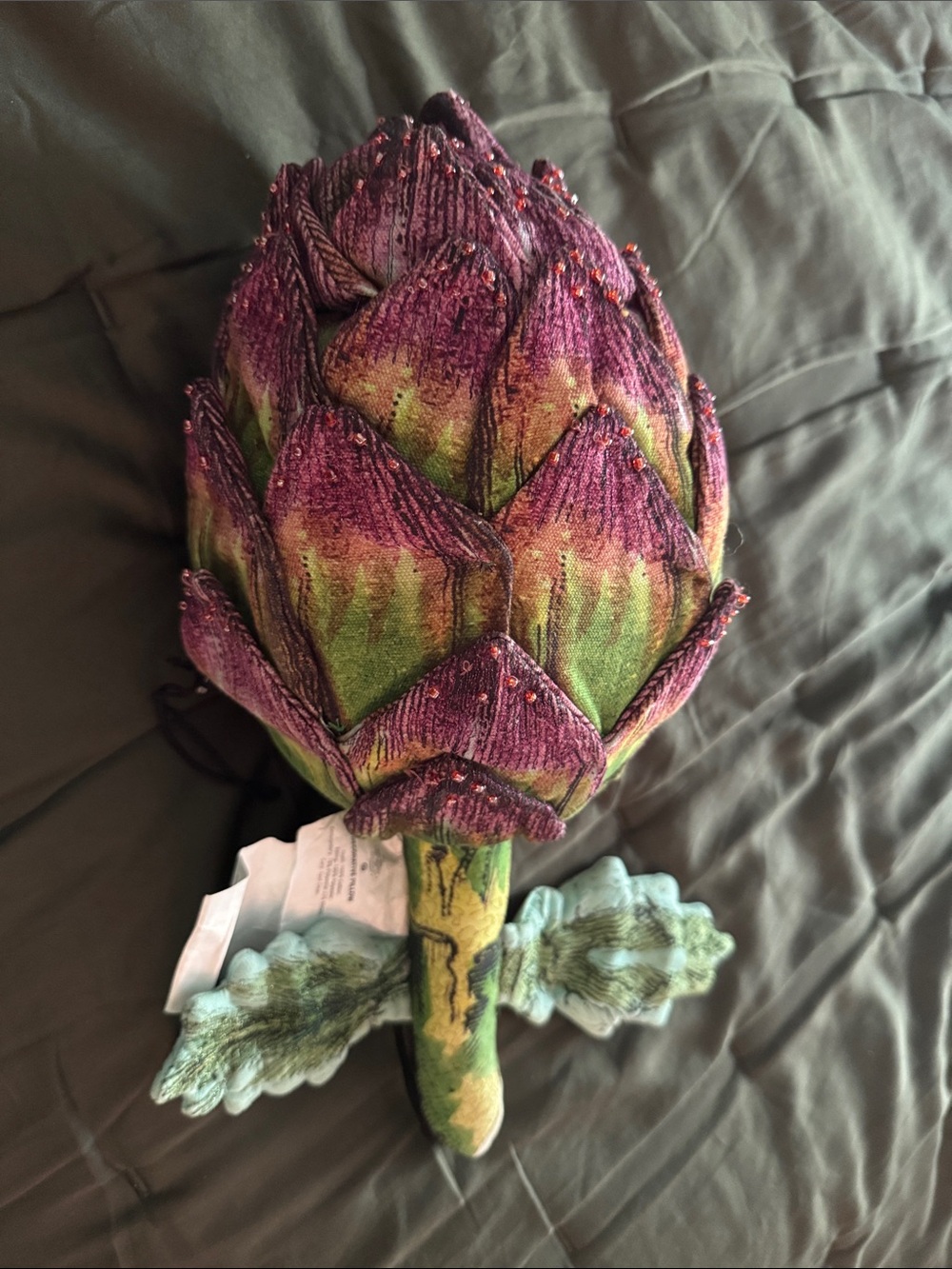 Decorative Purple and Green Fabric Artichoke Accent Pillow